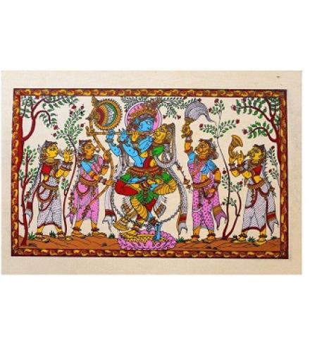 Pattachitra Radha Krishna Gopis WITHOUT FRAME Home Decorative Showpiece