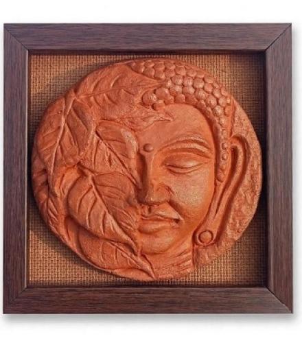 LAAL MATI ART & CRAFT | Handcraft Terracotta Wall Art | Buddha with Leaf Design Home Decorative Showpiece 