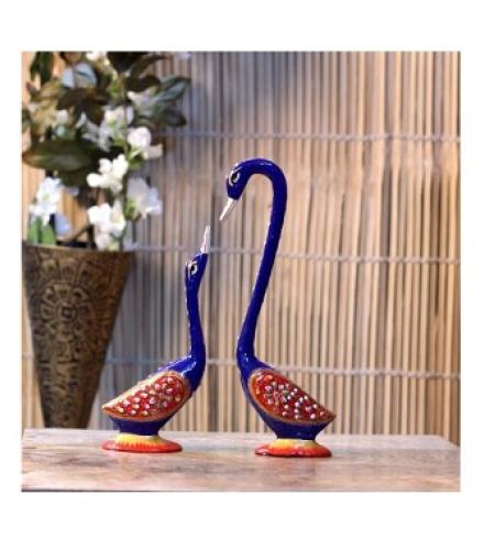Theindiaart Handcrafted Blue Swan Couple Decorative Showpiece Home Decorative Showpiece  