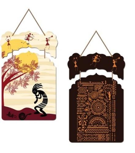 Ranovaa Wooden Tribal Warli Art Wall Hanging Home Decor Decoration (DWA_9229) Pack of 2