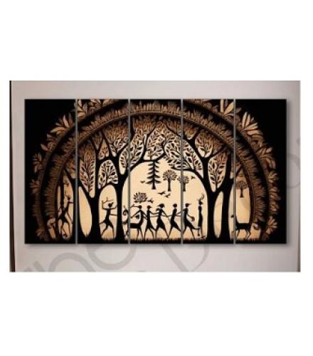 Warli art BigSize wall Painting for living room,Bedroom with sparkle efect Digital Reprint Home Decore