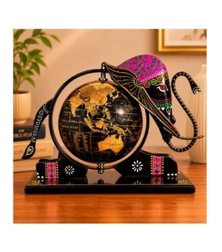  Desi Craft Decor Antique Black Elephant Globe Metal Showpiece for Home & Office Table Decor Decorative Showpiece 