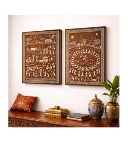 Painting Mantra Warli Tribal Village Dance Canvas Wall Art for Living Hoom Decor Canvas