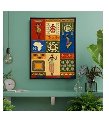 African Warli Art Framed Canvas Painting for Living Room Wall Deocr African Canvas Home Decore