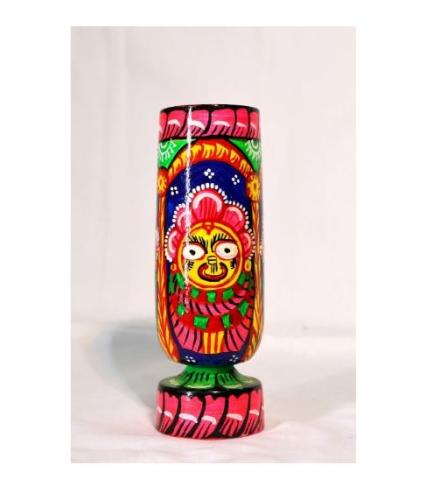 Pattachitra Painted Wooden Cylindrical Vase - maa subhadra devi Home Decorative Showpiece