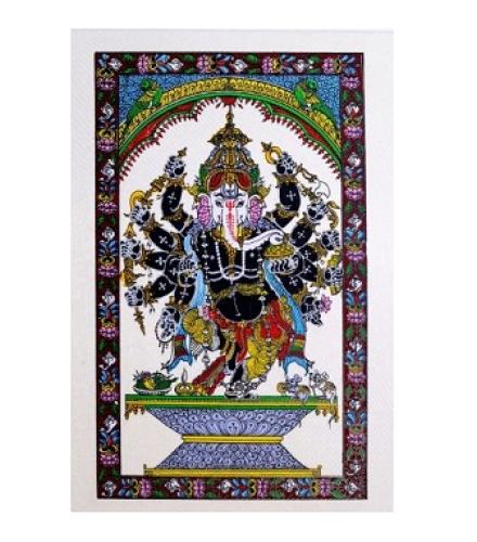 SSD Indmkt Hand-painted Pattachitra of multi-armed Lord Ganesha Home Decore