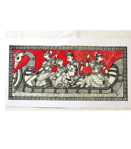 Radha Krishna Naukavihar Pattachitra without frame Home Decorative Showpiece