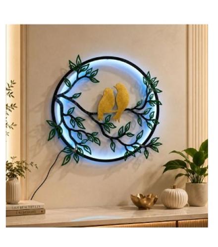  Love Birds LED Metal Wall Art with Ice Blue LED Light Home Decore 25x24 Inch (Green) (24 inch X 25 inch, Multicolor)