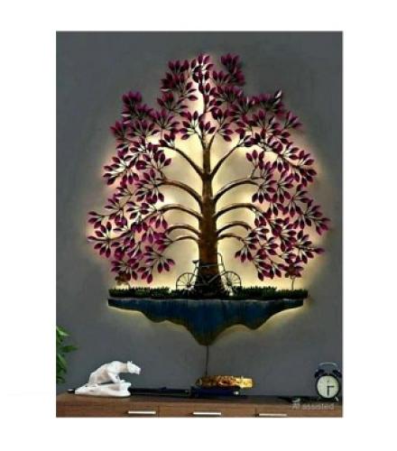 Royal Heritage crafts Metal Wall Hanging Cycle Tree LED Wall Art for Home Décor