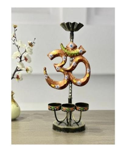 Om Design Table Decor T Light Candle Holder for Home Temple & Festive Decoration Decorative Showpiece  