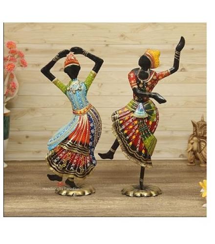 Handicrafts Paradise Wrought Iron Bharatnatyam Dancing Couple Showpiece For Home Décor, 17.75 Inch, Multicolor