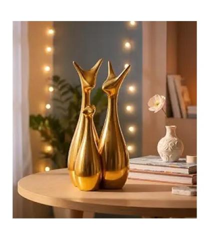 Home Decor Lucky Deer Statue Family Piano Finish Ceramic Figures - (Set of 3, Golden Set)
