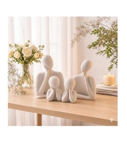 Floryn Decor Ceramic Family Statue Set of 4 – Home Decor Items for Living Room, Bedroom, Office & Table Artifact (White)