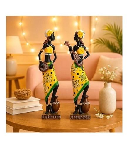 Xtore Resin African Girl with Musical Instruments Captivating Home Décor