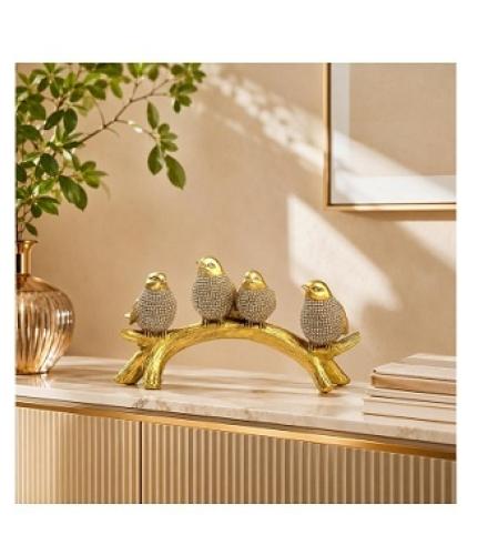 Mind Circus Golden Birds on Branch Showpiece for Home Decor