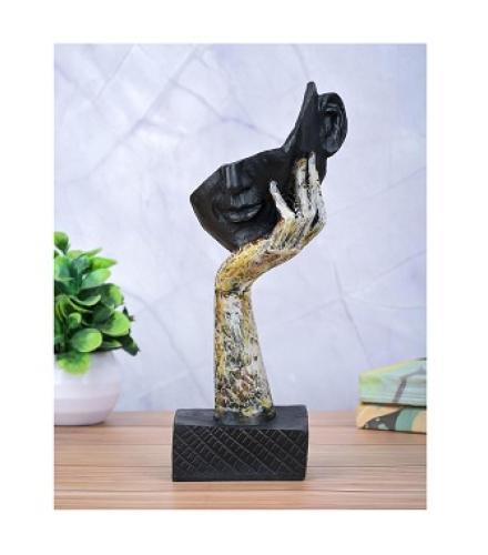 Half Face Hand Sculpture - Abstract Design Artifacts & Figurine, Modern Table Accent Home Decor Showpiece for Living Room & Bedroom, Polyresin (Black Multicolor)