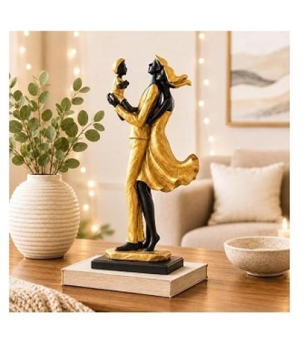 Xtore Lavish Golden Black Resin Couple Statue with Child for Home Decor 