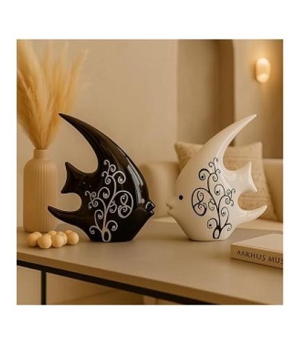 Ceramic Modern Minimalist Black and White Love Fish Art Figure Beautiful Home Decor