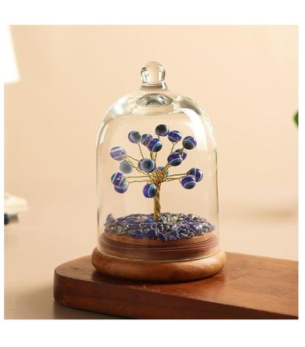 India Evil Eye Feng Shui Crystal Tree with Openable Glass Dome Home Decore