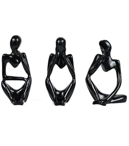 Modern Abstract Black Showpieces Thinker Statue Set of 3 for Home Decor 