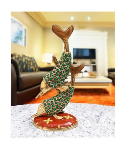 Meenakari Dolphin Fish Pair Figurines Miniature Animal Model Sculpture for Good Luck and Prosperity Home Decor