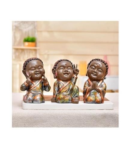 Basics Adorable Trio of Monk Statues For Home Decor Symbol of Serenity & Wisdom