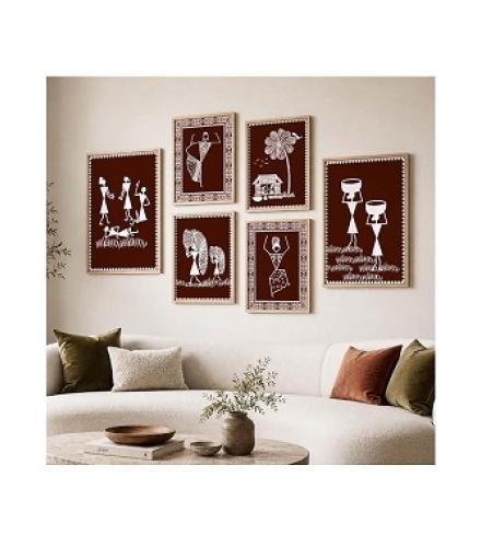 kotart Warli art Digital Paintings with Frame for Home Decore