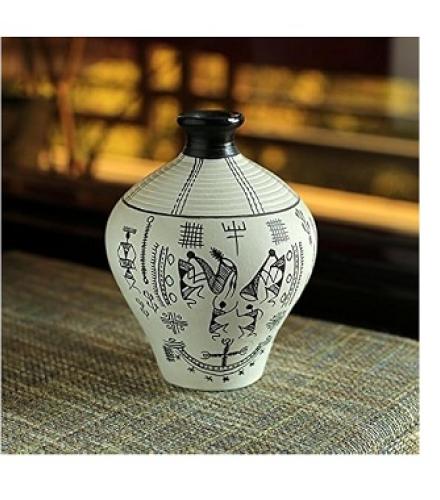 Warli Handpainted Living Room & Home Decorative Matki Shaped Flower Terracotta Vase For Home Decore