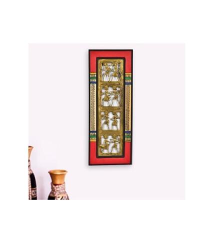 Dhokra Work & Warli Handpainted' Vertical Wall Decor for Living Room (Gold) | Wall Decoration Item for Living Room Wall Hanging for Home Decor