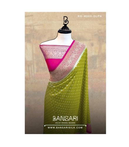 Henna Green And Pink Pure Banarasi Khaddi Saree 