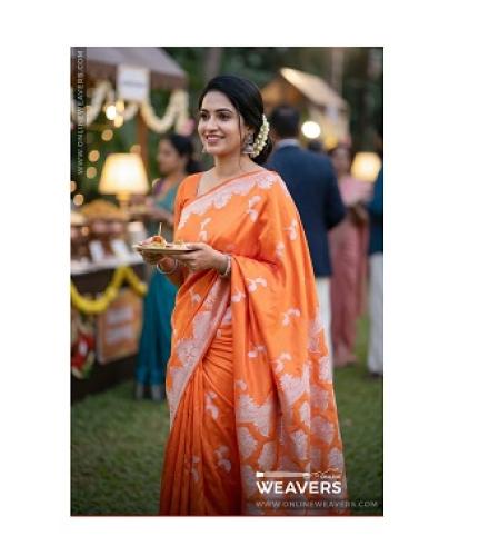 Orange Banarasi Mashru Silk Saree