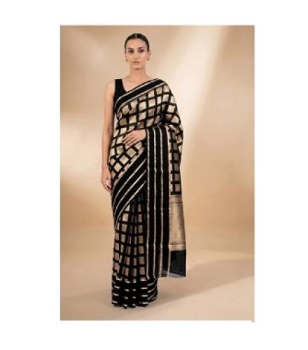 Black Checks Organza Handloom Banarasi Saree