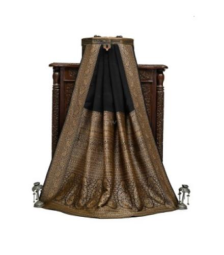 Black Plain Crepe Silk Handloom Banarasi Saree