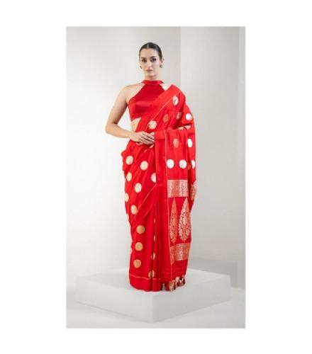 Red Boota Moonga Silk Handloom Banarasi Saree