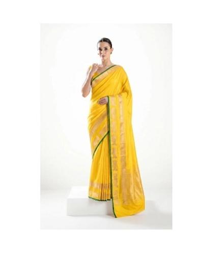 Yellow Satin Silk Handloom Banarasi Saree
