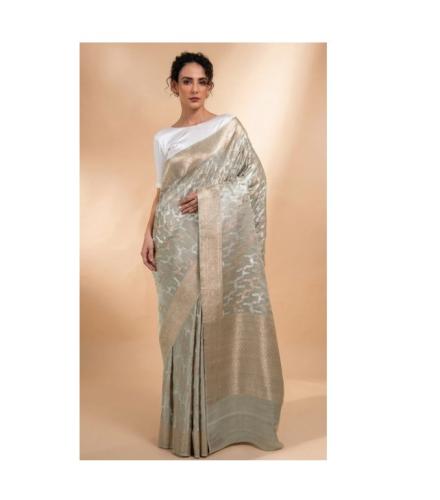 Grey Satin Sona Roopa Jaal Handloom Banarasi Saree