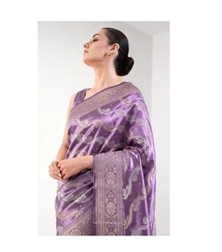 Pastel Purple Satin Sona Roopa Jaal Handloom Banarasi Saree