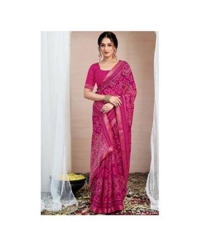  Samah Printed, Embellished Bandhani Chiffon, Georgette Saree (Pink)