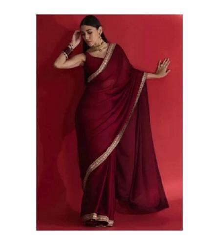 HIJA TRENDZ Solid/Plain Bollywood Chiffon Saree