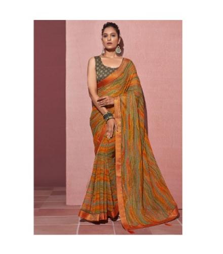 EMbellished Bollywood Georgette, Chiffon Saree (Orange, Multicolor)