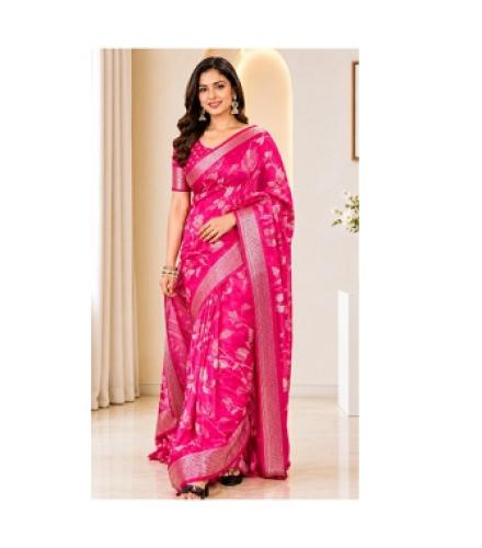 LALSUN Woven Bollywood Chiffon Saree (Pink)