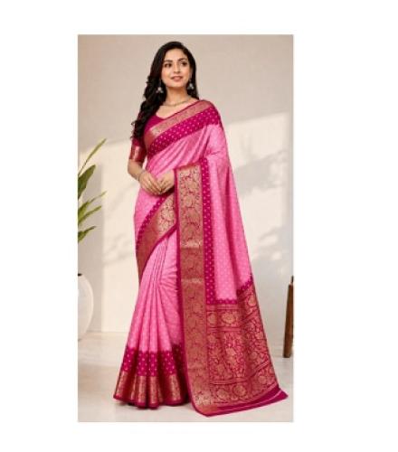 Duufin Woven Bandhani Chiffon Saree (Pink)