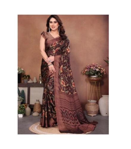 Floral Print Bollywood Chiffon, Brasso Saree (Maroon, Brown)
