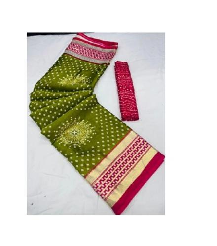 ROFOLO Woven Bollywood Semi-Pashmina Saree (Green)