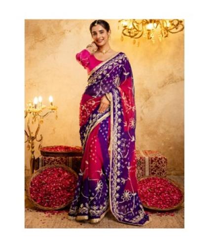 Embroidered Bandhani Georgette Saree 