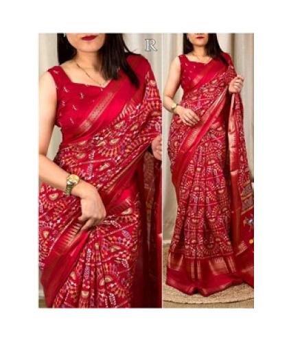 Vishwa Vijay Creation Printed Chanderi Chiffon Saree (Red)