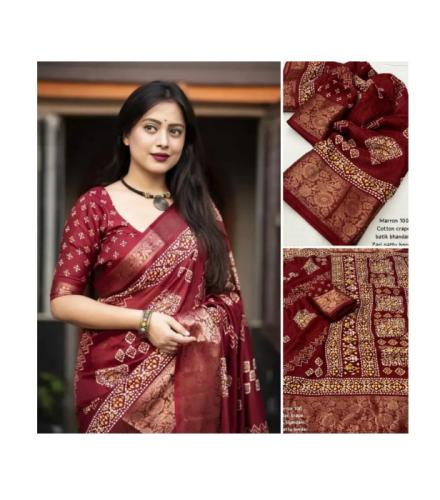 HouseOfCommon Printed, Dyed Hand Batik Cotton Silk Saree 