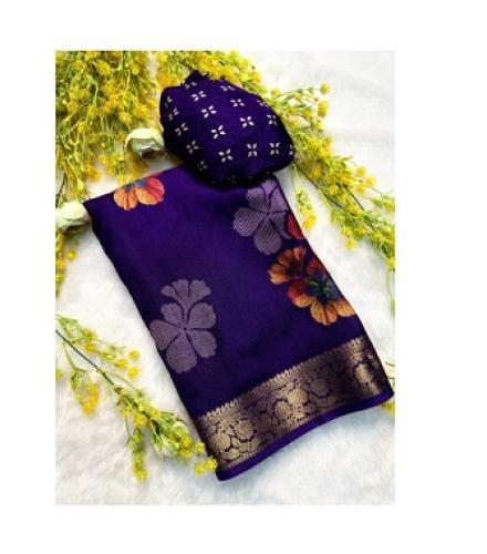 Chairupfashion Printed Banarasi Chiffon Saree (Purple)