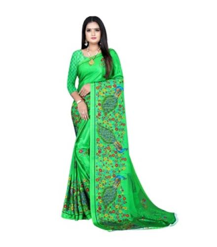 VIBHAGYAA Printed Daily Wear Crepe Saree (Green)