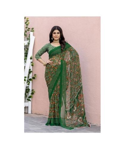 VIBHAGYAA Printed Daily Wear Chiffon Saree (Green)